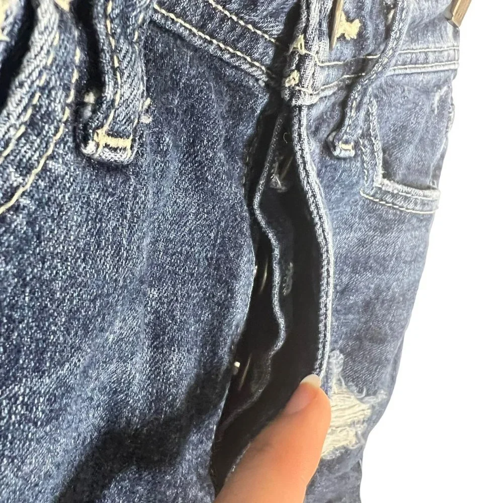 Hollister Ultra High Rise Distressed Cut Off Dark Wash Denim Shorts 00 - Picture 5 of 9